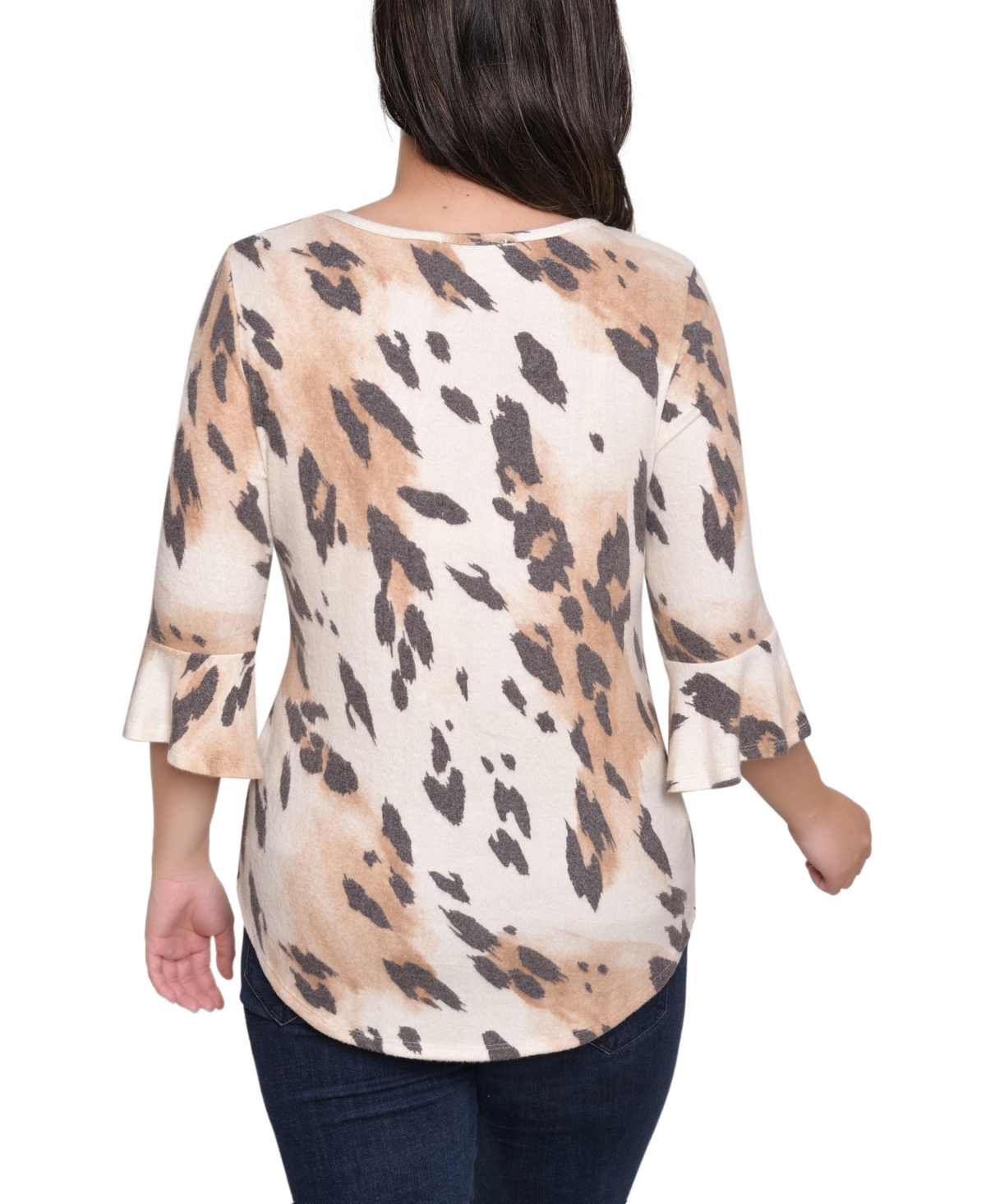 Ny Collection Women's 3/4 Bell Sleeve Pullover Top In Brown