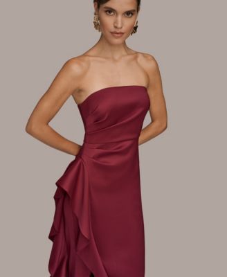 Women's Strapless Side Ruffle Dress