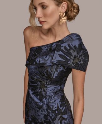 Women's Jacquard Bow-Trim One-Shoulder Gown