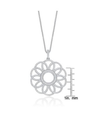 Sterling Silver White Gold Plated with Clear Cubic Zirconia Flower Pendant