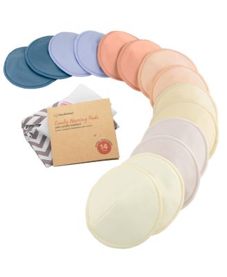 Maternity 14pk Organic Nursing Pads, Washable Breast Pads + Wash Bag, Reusable Nipple Pads