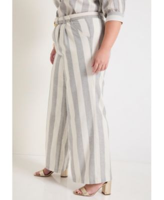 June + Vie Plus Size June + Vie Curvie Fit High-Waisted Wide-Leg Linen Pant