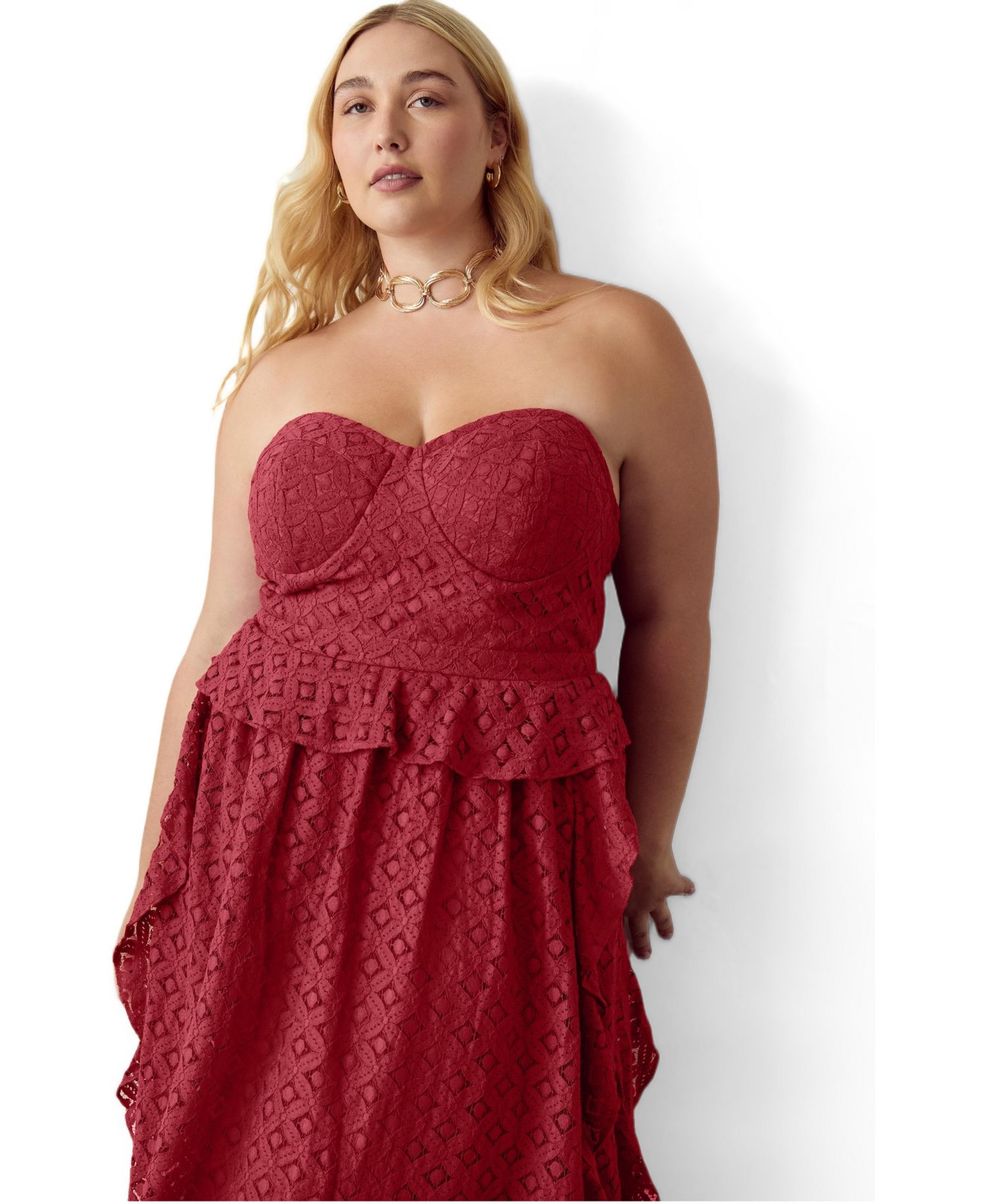 Women's June and Vie Ruffled Peplum Corseted Midi Dress