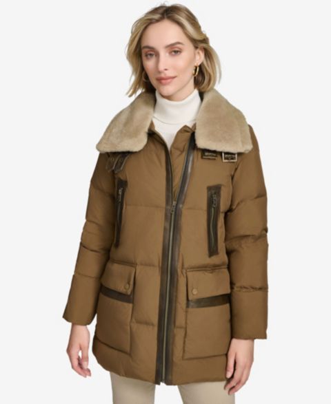 Женские куртки Andrew Marc Black Label Women's Dutton Aviator Mixed Media Puffer