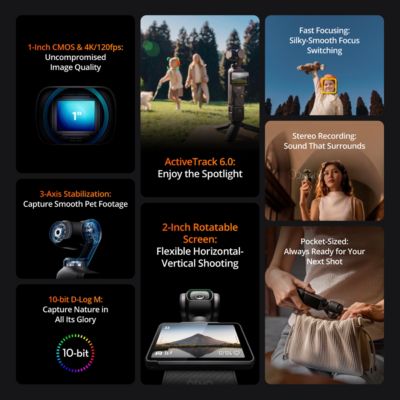 Osmo Pocket 3 Gimbal Camera, Bundle with Power Bank, Carry Case, Screen Protector, 64GB Memory Card and Card Reader