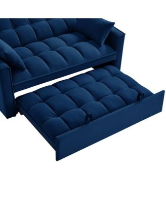 Modern Velvet Loveseat Sofa Bed with Storage & Pull-Out Bed, Compact Sleeper Couch with Adjustable Recline