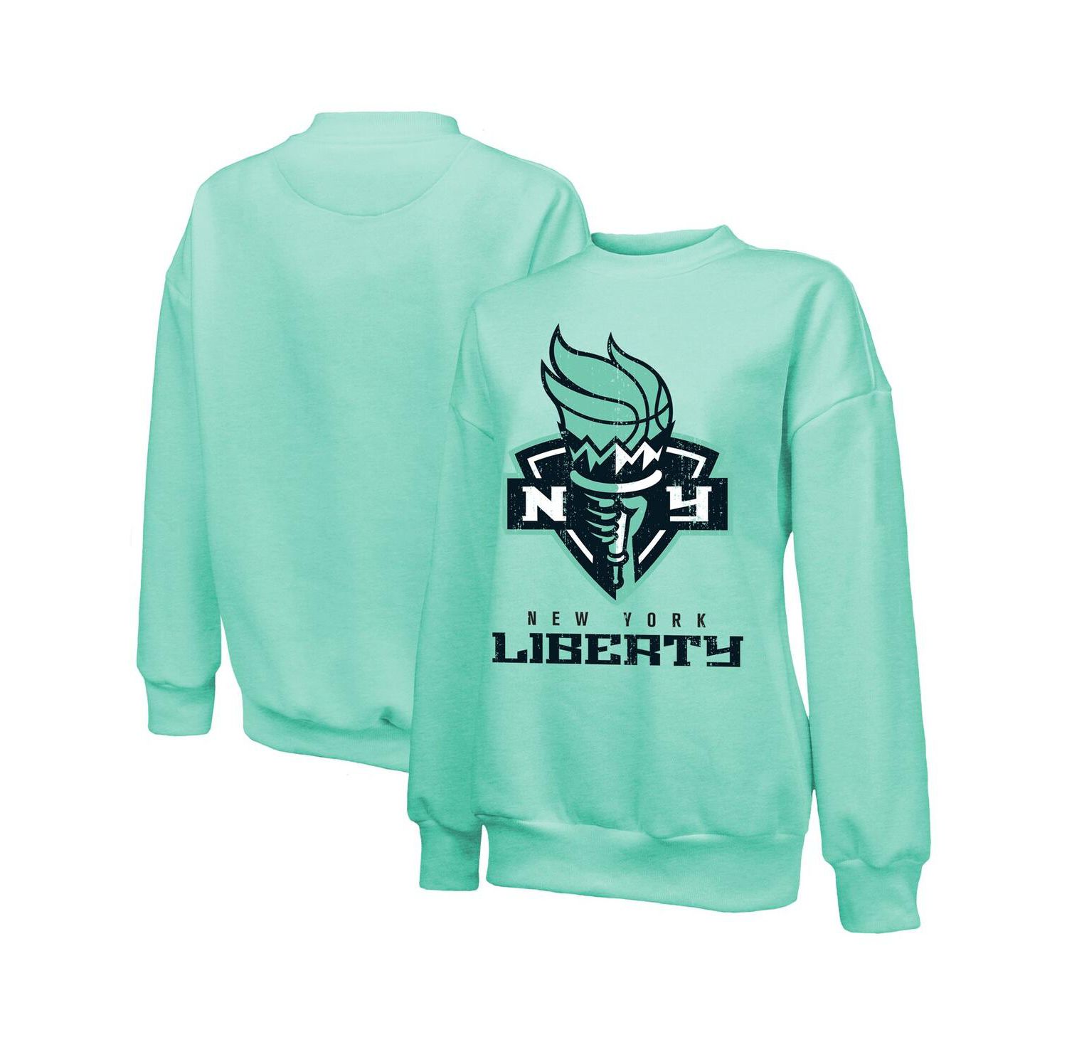 Women's Mint New York Liberty Primary Logo Drop Shoulder Tri-Blend Pullover Sweatshirt