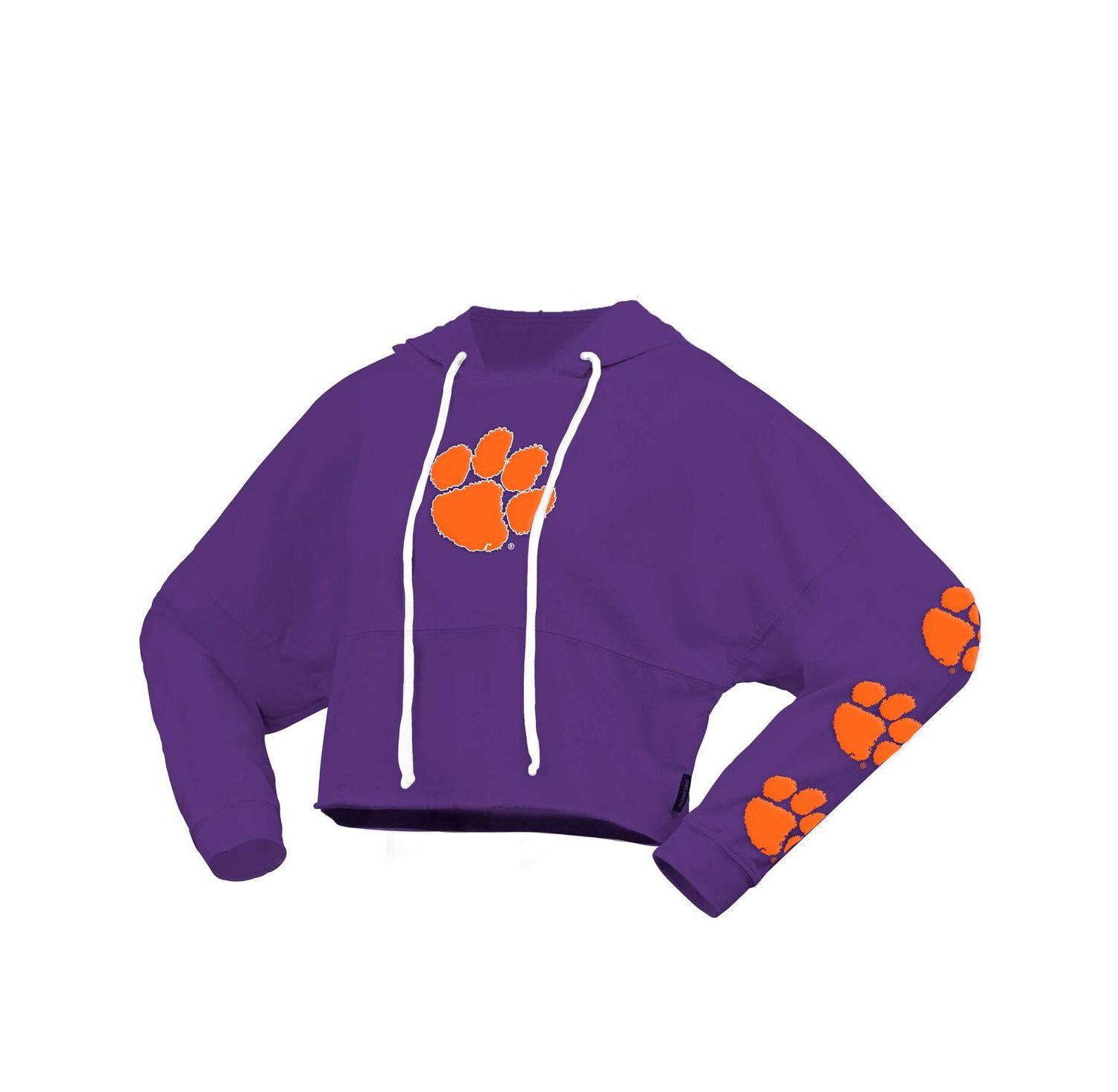 Women's Purple Clemson Tigers Oversized Cropped Pullover Hoodie