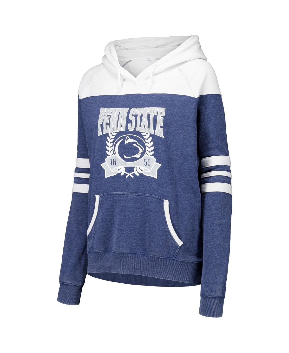 Camp David Women's Navy Penn State Nittany Lions Blitz Striped Blocked Raglan Pullover Hoodie In Blue