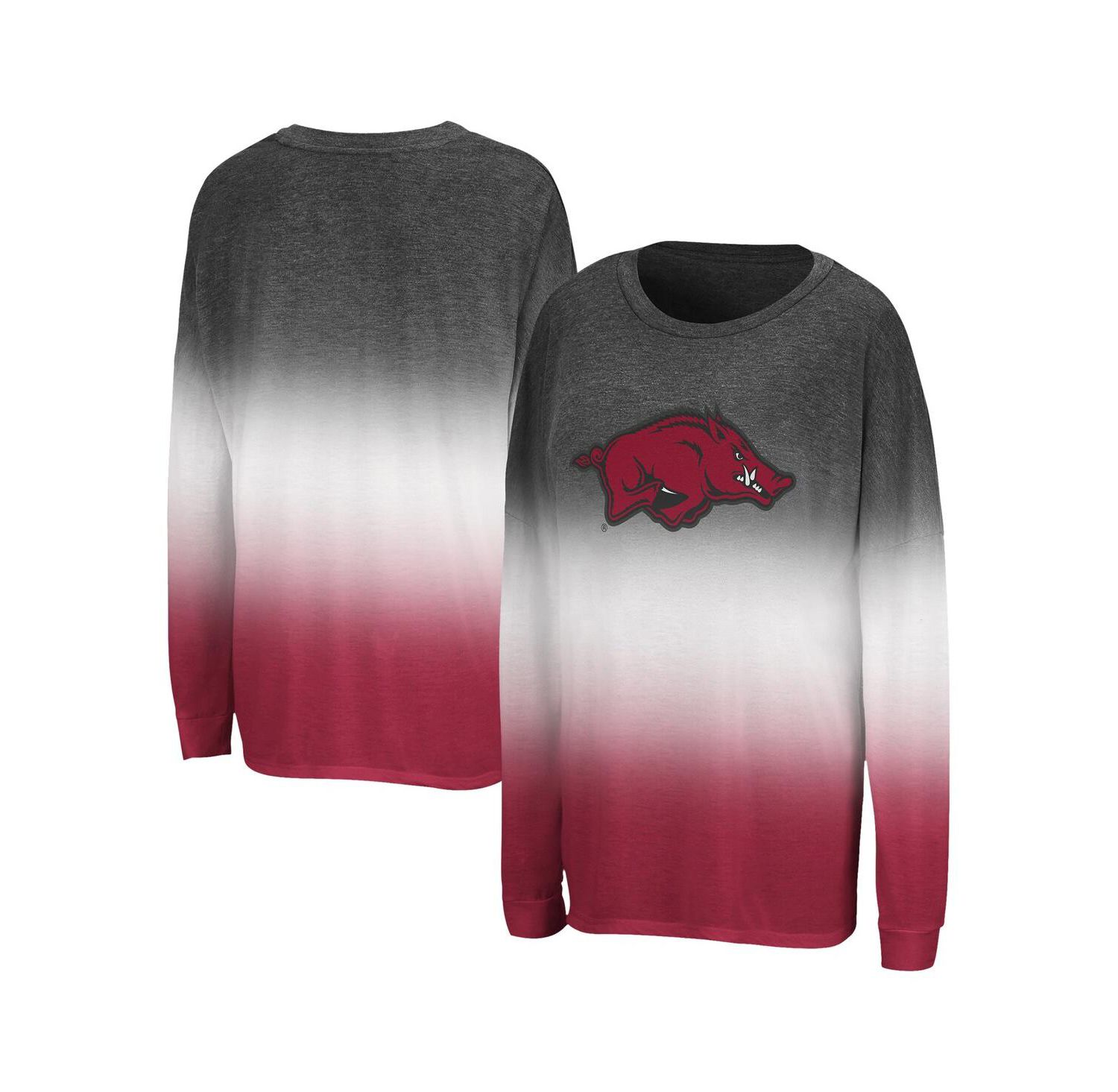 Women's Black Arkansas Razorbacks Winkle Dip Dye Long Sleeve T-Shirt