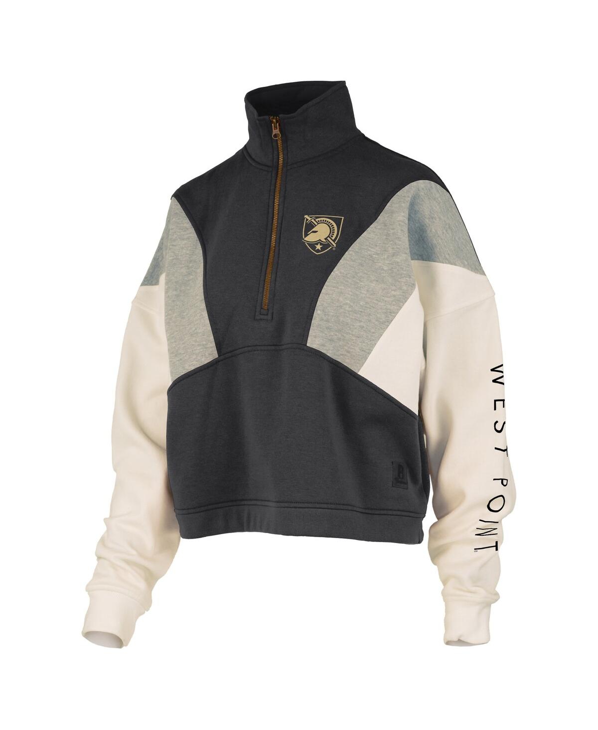 Pressbox Women's Black Army Black Knights Ferrara Color Block Quarter-zip Sweatshirt In Black