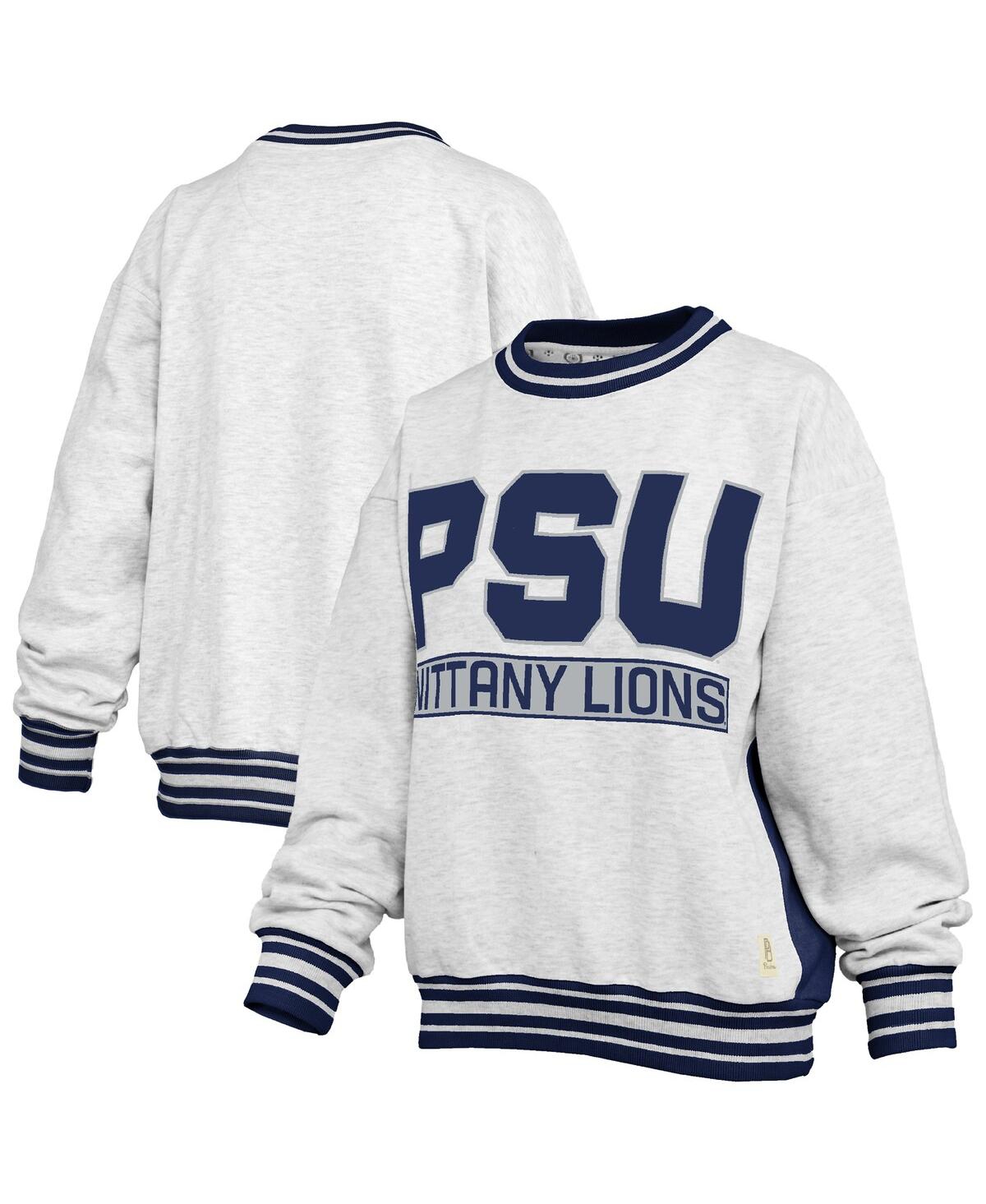 Pressbox Women's Heather Gray/navy Penn State Nittany Lions Endzone Crewneck Sweatshirt In Multi