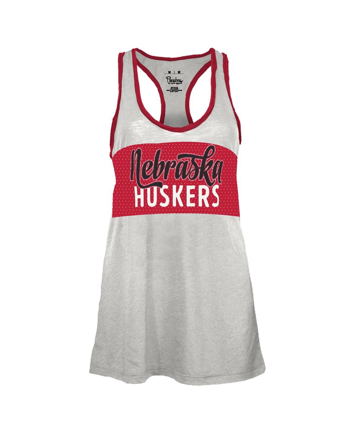 Pressbox Women's White/scarlet Nebraska Huskers Tracy Racerback Burnout Tank Top In Multi
