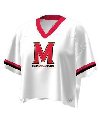 Women's White Maryland Terrapins Fashion Jersey Boxy Cropped V-Neck T-Shirt
