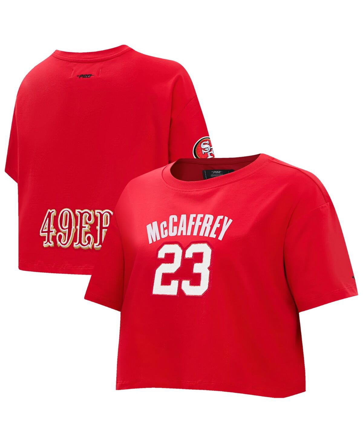 Pro Standard Women's Christian Mccaffrey Scarlet San Francisco 49ers Player Name Number Cropped Boxy T-shirt In Red