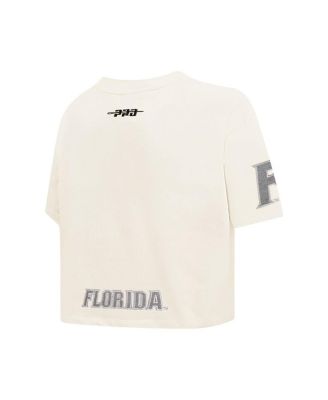 Women's Cream Florida Gators Reverse French Terry Boxy Cropped T-Shirt