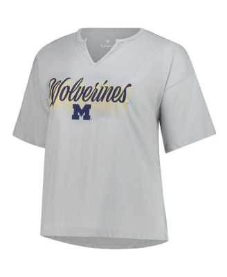 Women's Gray Michigan Wolverines Plus Size Winning Gear Notch Neck T-Shirt