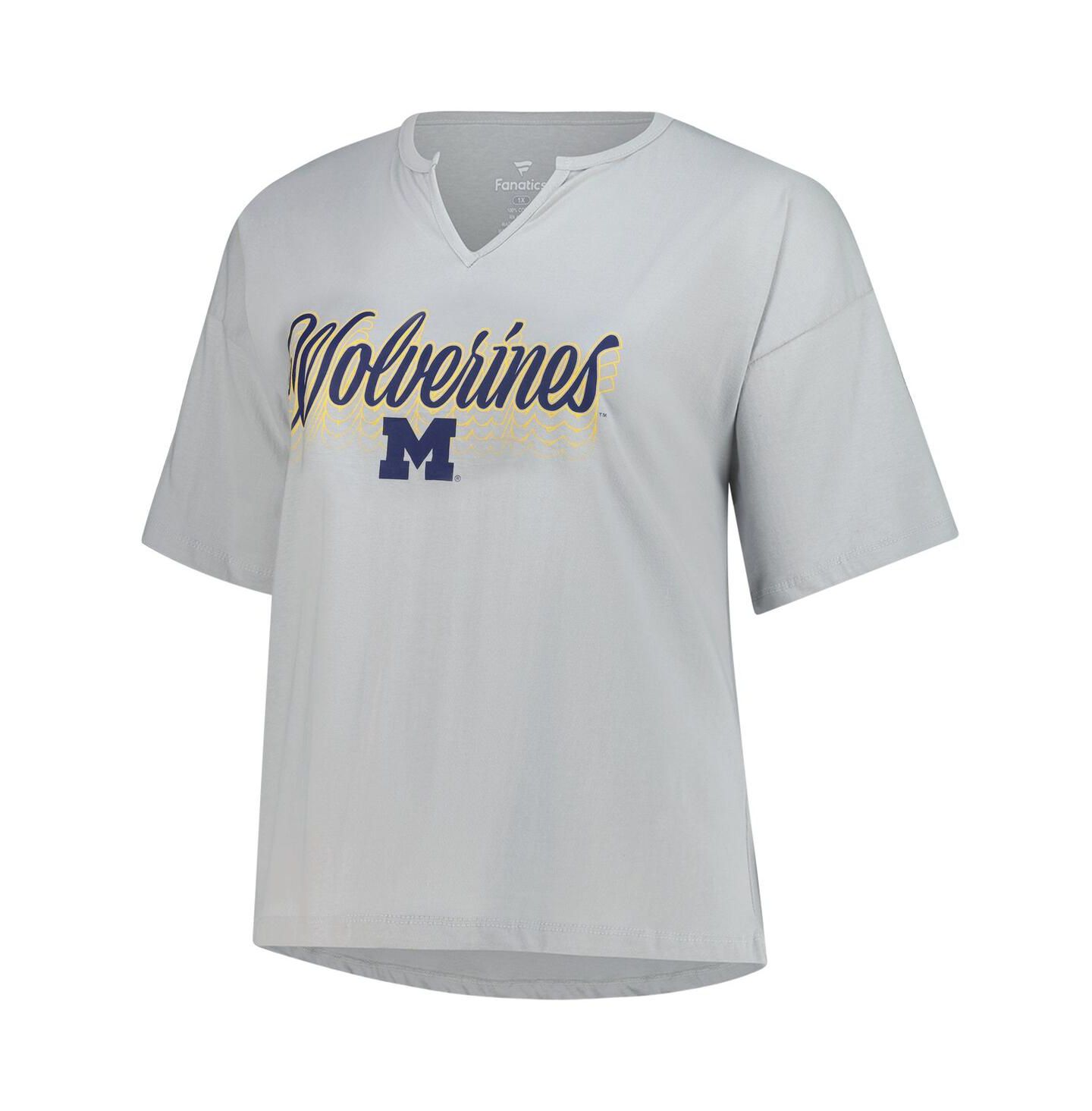 Женская футболка Fanatics Gray Michigan Wolverines Plus Size Winning Gear Notch Neck — фото 3