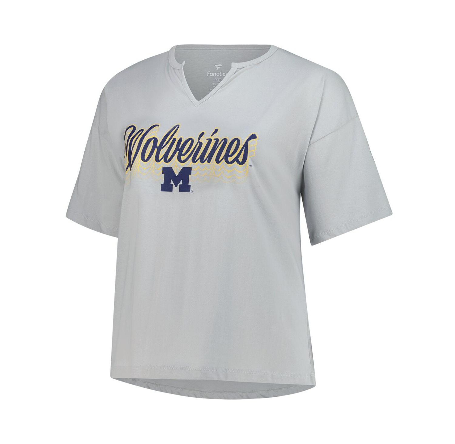 Women's Gray Michigan Wolverines Plus Size Winning Gear Notch Neck T-Shirt