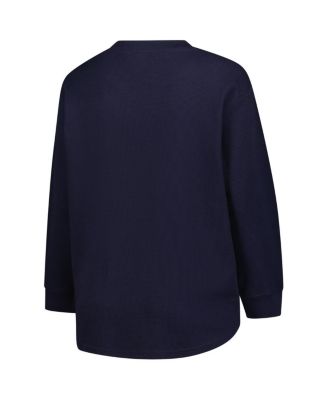 Women's Navy Michigan Wolverines Lace-Up Waffle Knit Plus Size Long Sleeve T-Shirt