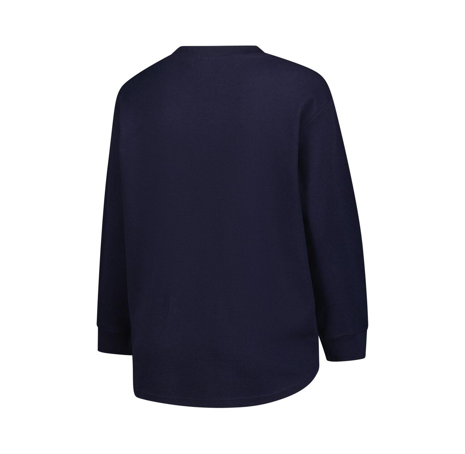 Women's Navy Michigan Wolverines Lace-Up Waffle Knit Plus Size Long Sleeve T-Shirt