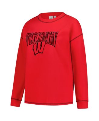 Women's Red Wisconsin Badgers Plus Size Contrast Stitch Sweatshirt