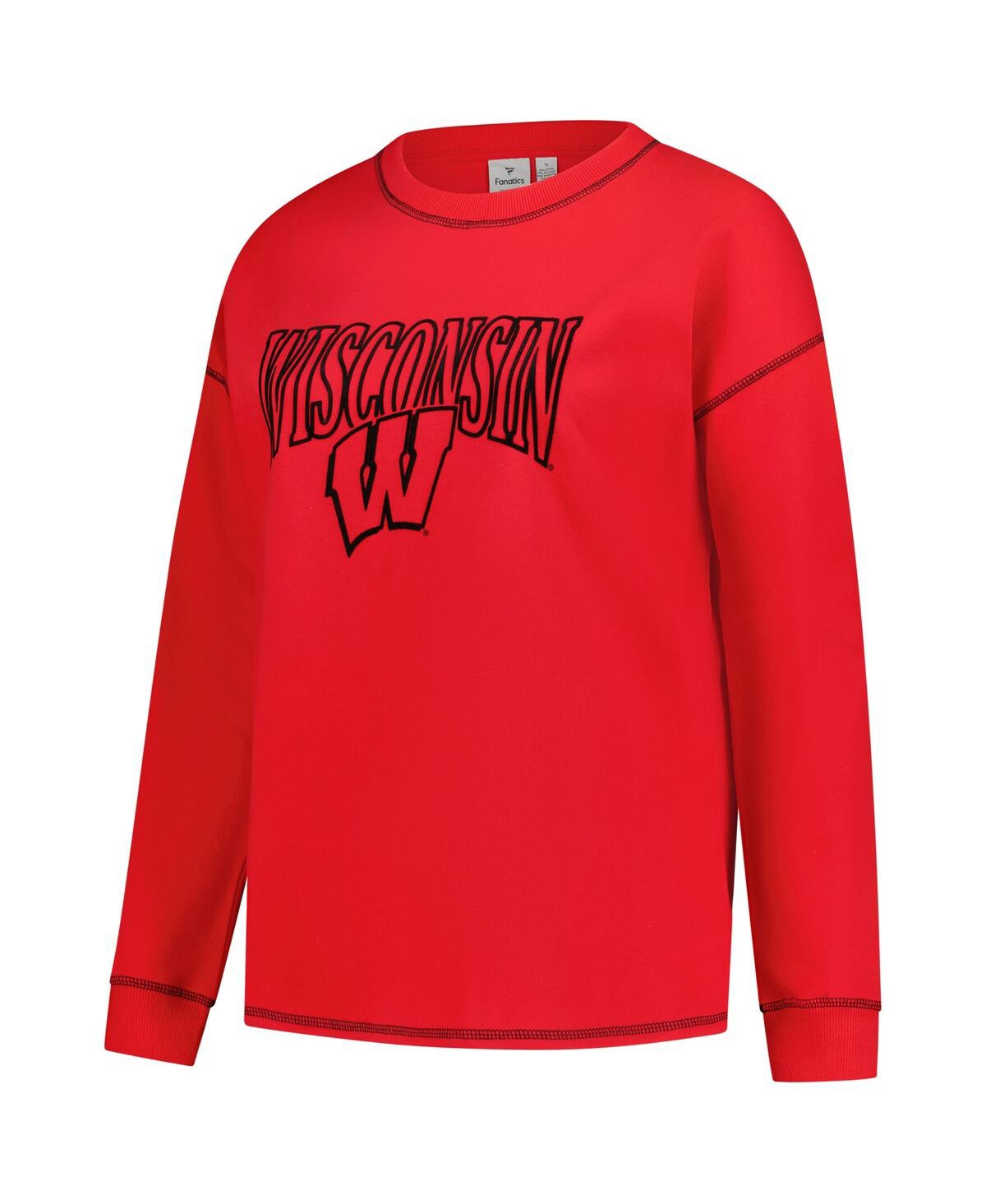 Fanatics Women's Red Wisconsin Badgers Plus Size Contrast Stitch Sweatshirt In Red