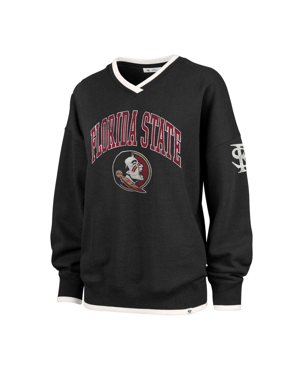 47 Brand Women's Black Florida State Seminoles Clubhouse Daze Eighty V-neck Pullover Sweatshirt In Black