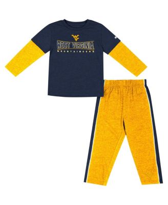 Colosseum - Toddler 2-Piece Navy/Gold West Virginia Mountaineers Long Sleeve T-Shirt and Pants Set
