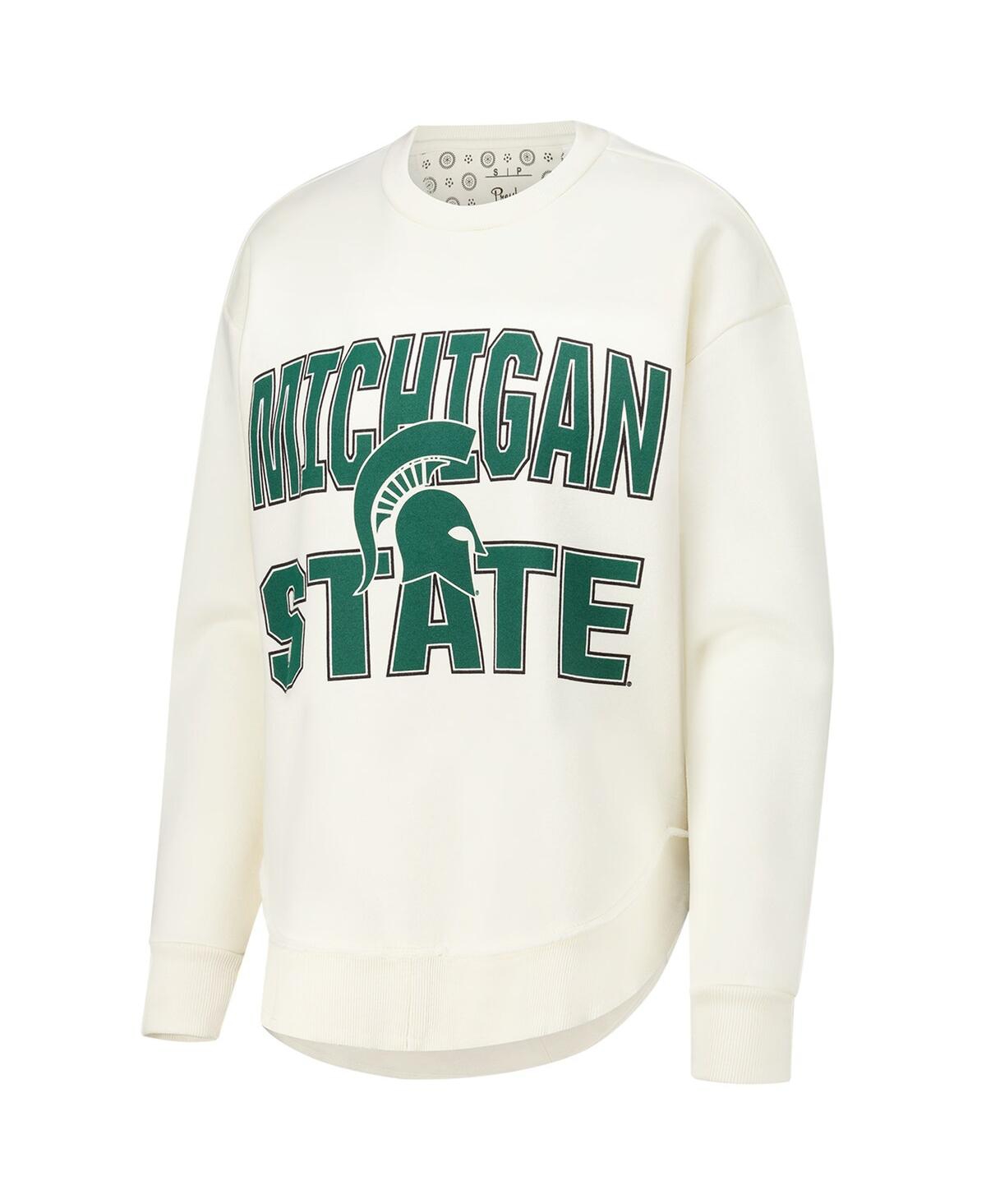 Pressbox Women's Cream Michigan State Spartans Poncho Fleece Crew Sweatshirt In White