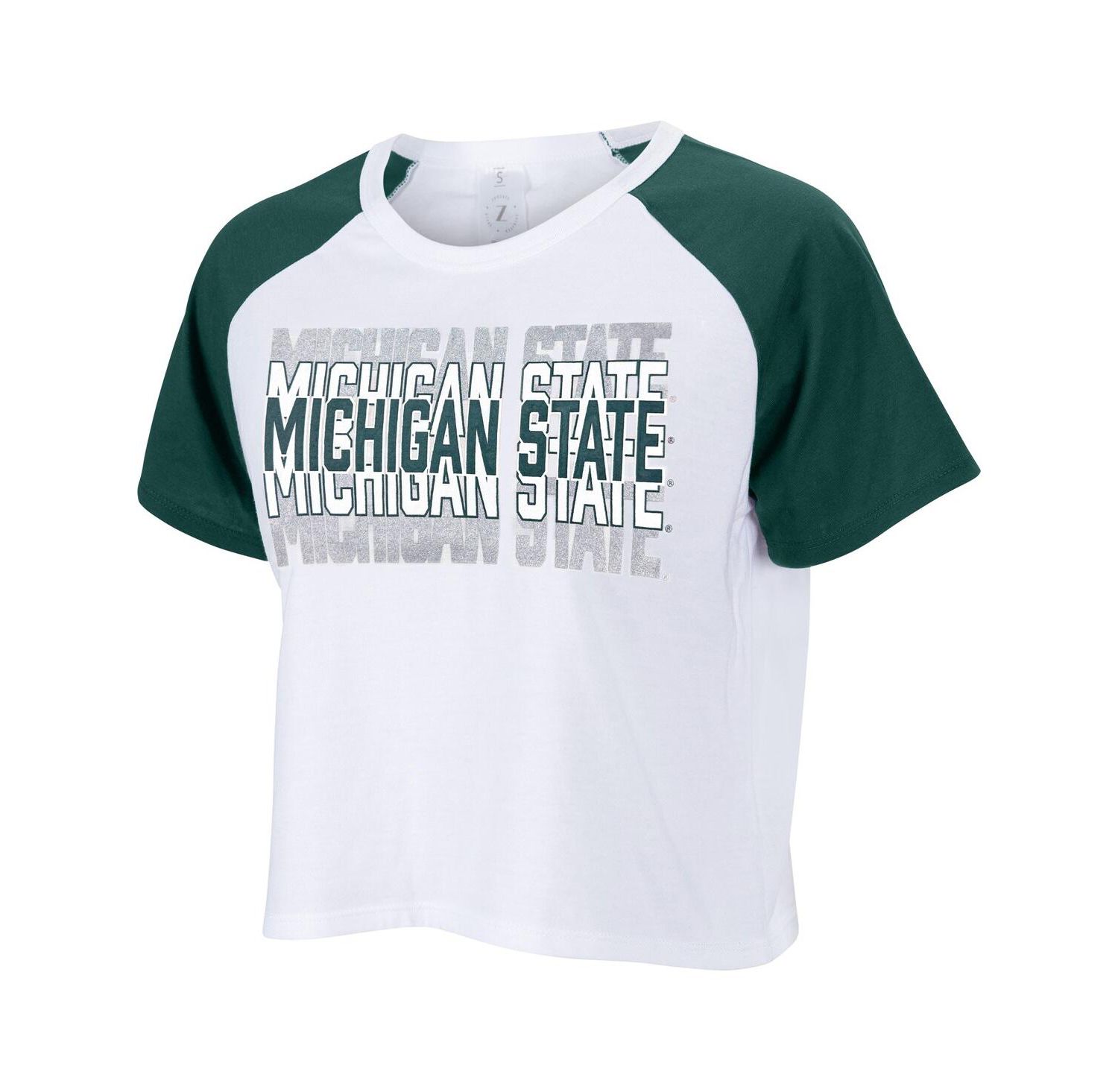 Women's White Michigan State Spartans Color Block Repeat Raglan Cropped T-Shirt
