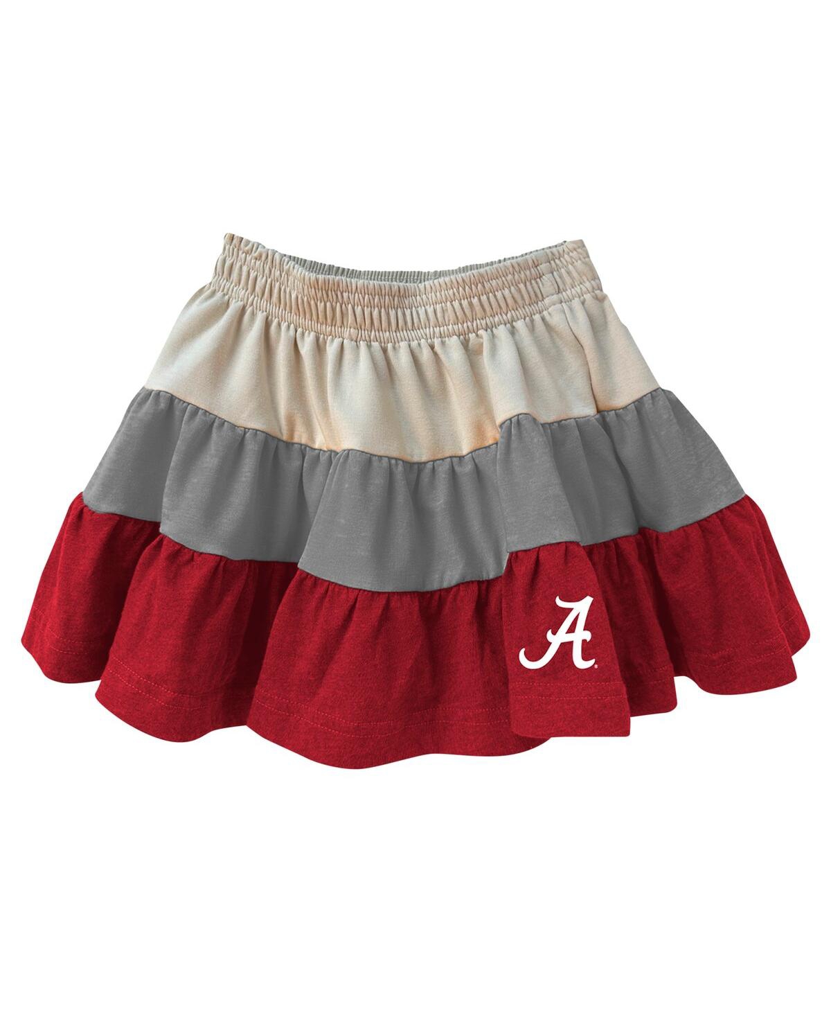 Wes & Willy Girls Toddler 2-piece Tan Alabama Crimson Tide Tri-blend Sleeveless Full-zip Hoodie And Tiered Skirt In Brown