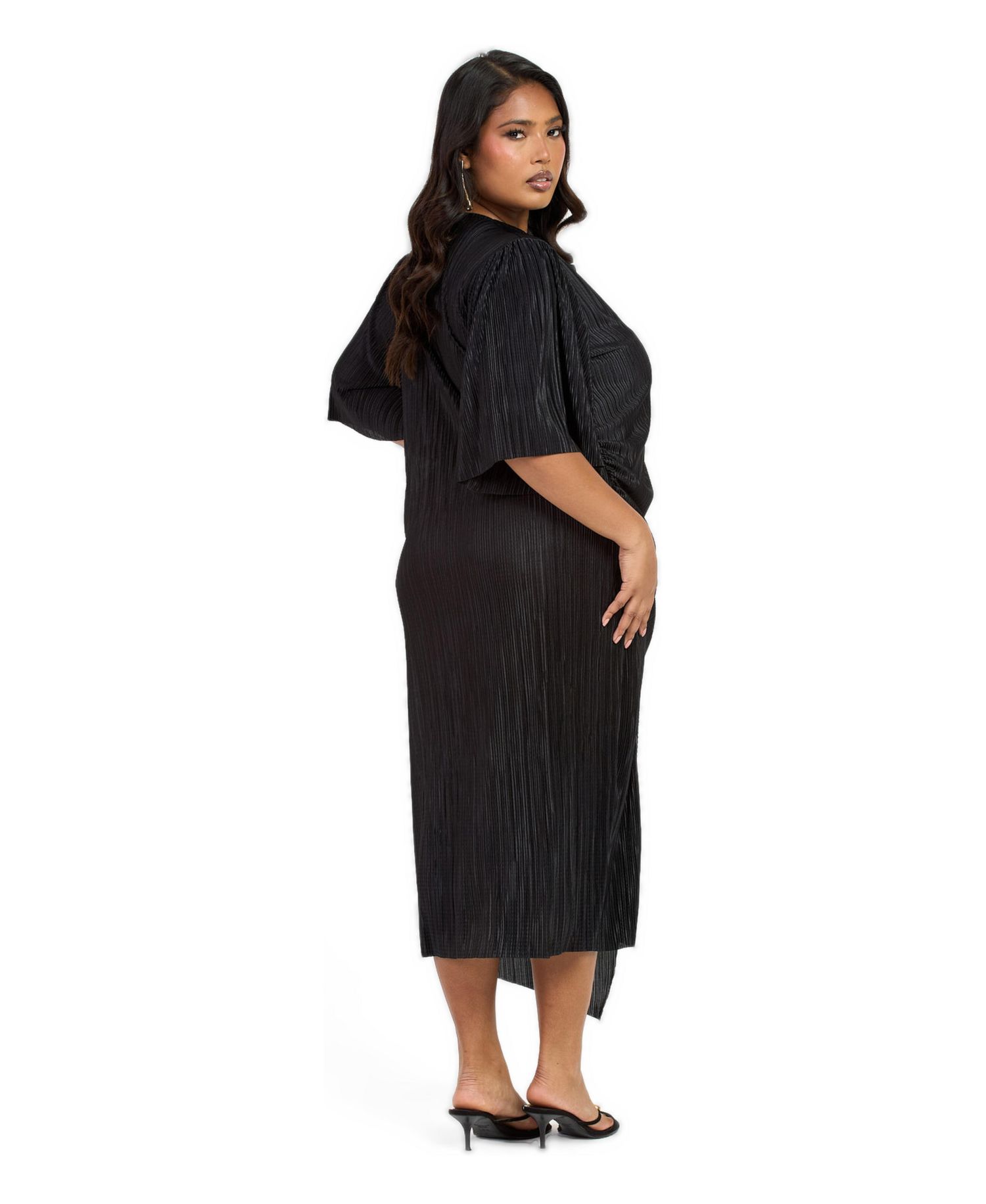 Women's FASHION-SZN Ruched Side Flutter Sleeve Midi Dress
