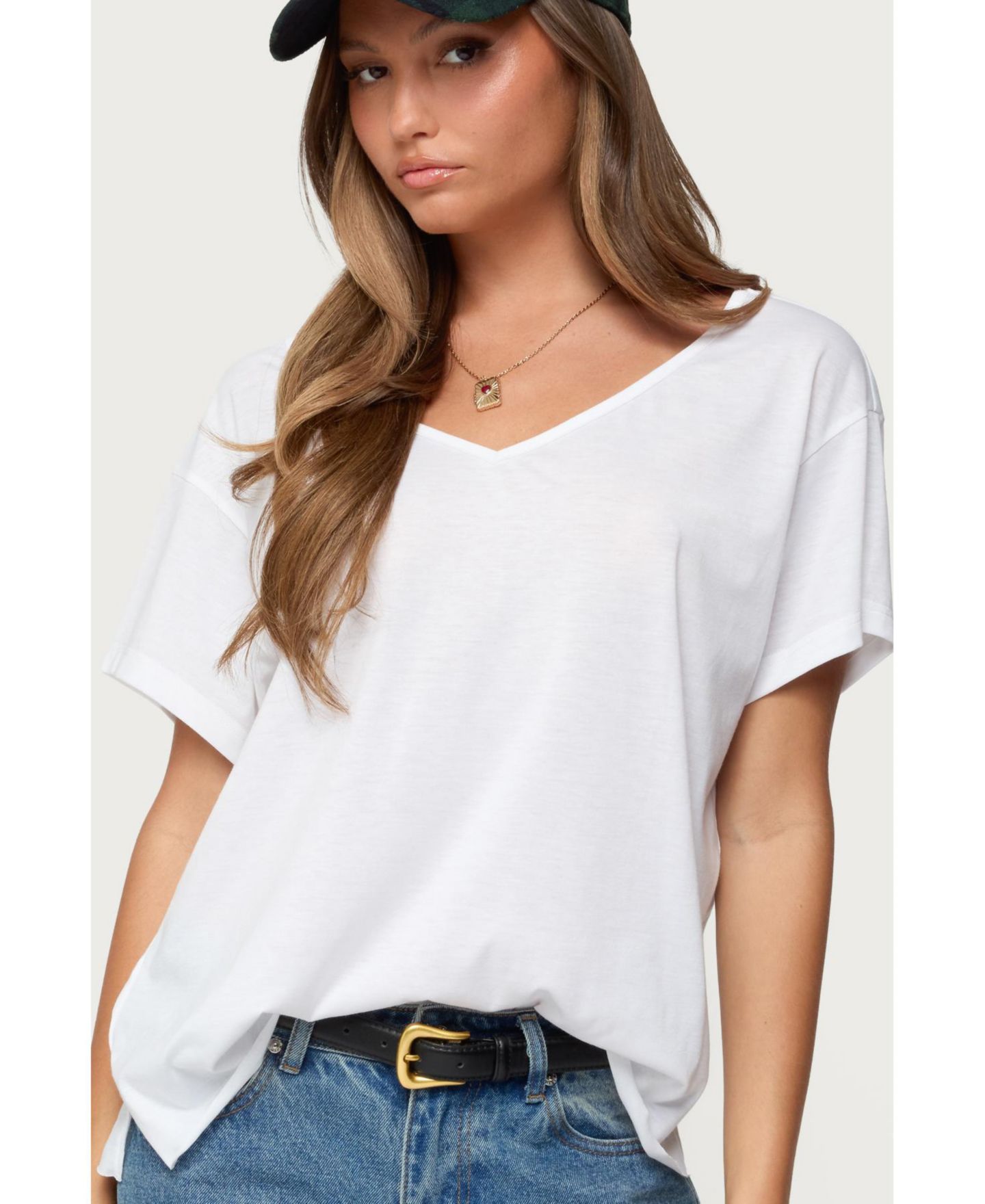 Женская футболка Edikted Sonora Oversized V Neck T, цвет: Белый — фото 1