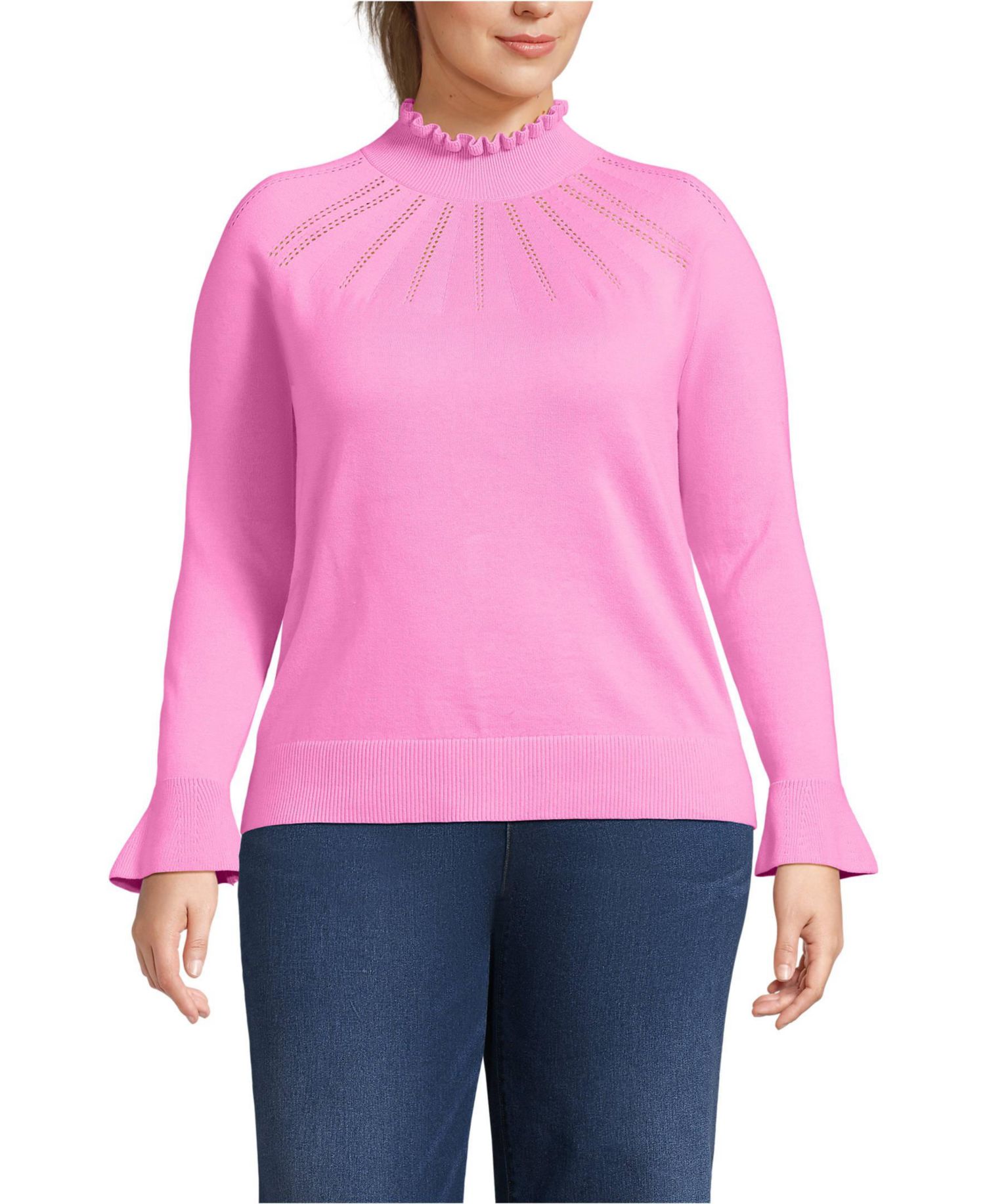 Women's Plus Size Cotton Pointelle Turtleneck Sweater