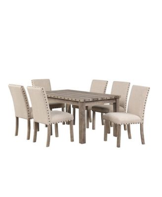 7 Piece Rustic Wooden Dining Set, Mid-Century Modern Table & Chair Set for Spacious Dining Rooms and Entertaining Guests