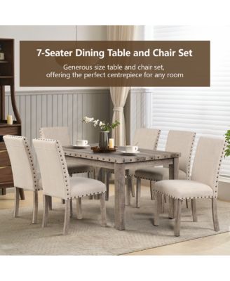 7 Piece Rustic Wooden Dining Set, Mid-Century Modern Table & Chair Set for Spacious Dining Rooms and Entertaining Guests