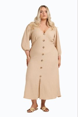 Women's Balloon Sleeve Button Front Midi Dress