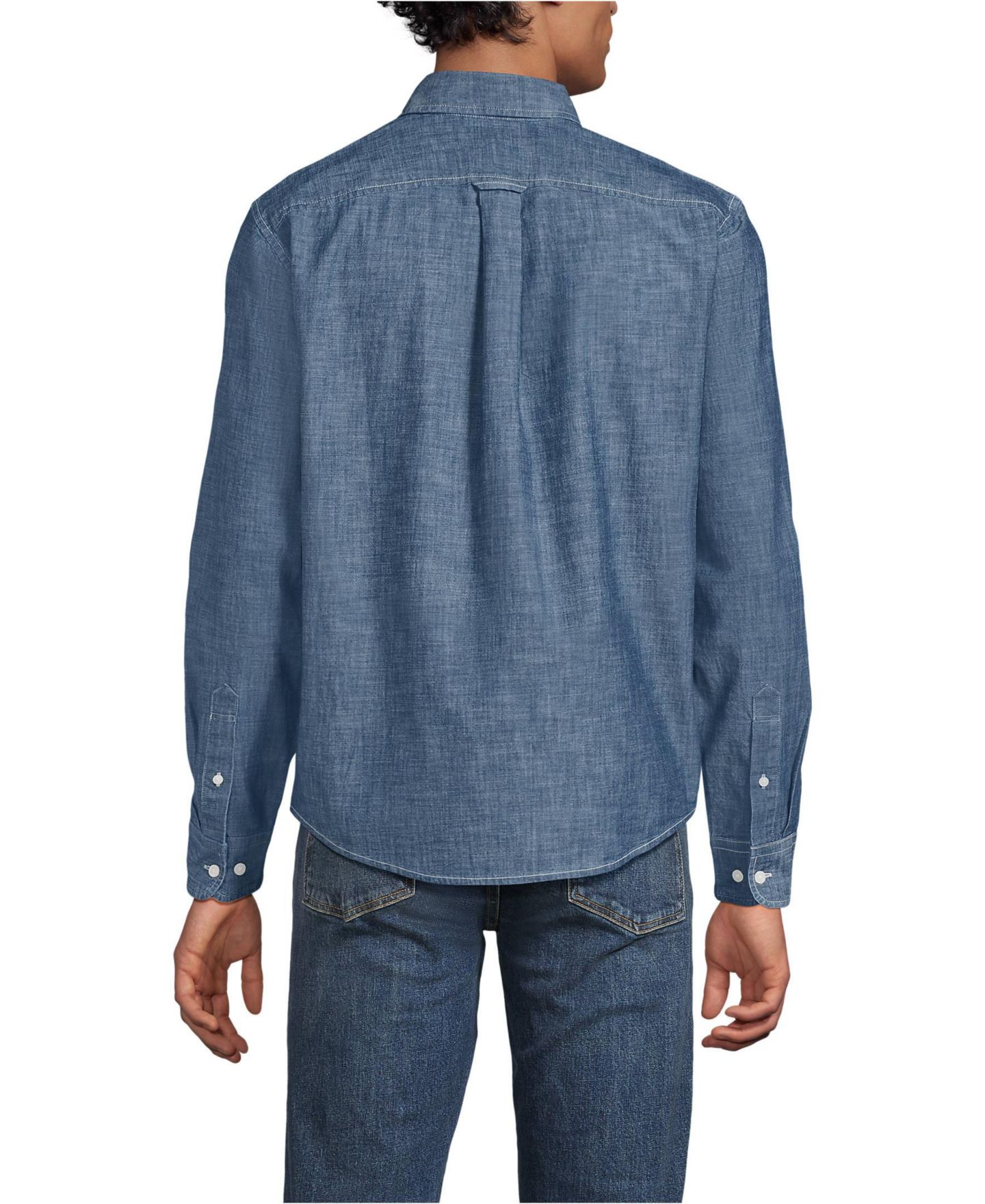 Мужская рубашка Lands' End Long Sleeve Chambray, цвет: Тёмная варка — фото 2