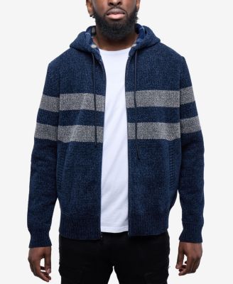 Men's Full Zip Hooded Sweater With Stripes And Flannel Lining