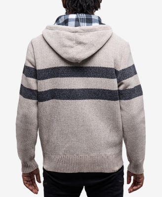 Men's Full Zip Hooded Sweater With Stripes And Flannel Lining