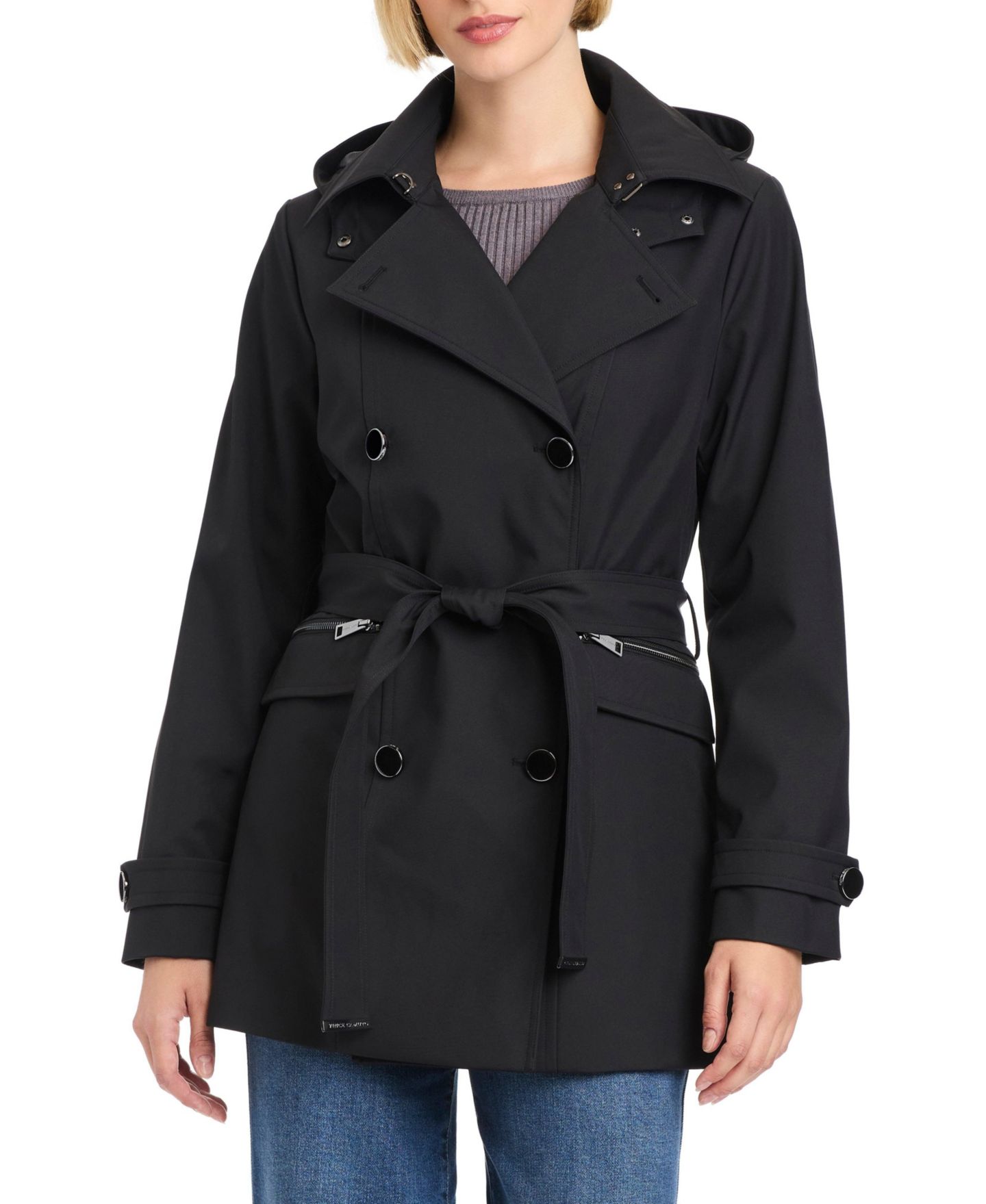 Женское пальто Vince Camuto Double-Breasted Belted Trench, цвет: Чёрный — фото 1