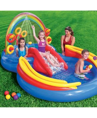 9.75ft x 6.3ft x 53in Rainbow Slide Kids Play Inflatable Pool Ring Center