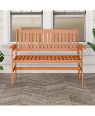 2-Person Patio Loveseat Garden Bench w/Slatted Backrest & Comfortable Armrests