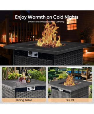 Brown/Gray Wicker Outdoor Rectangular 50,000 BTU Propane Gas Fire Pit Table with Lid