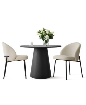 3-Piece 35 Inch Round Dining Set with Black Pedestal Table and 2 Fabric Upholstered Armless Chairs with Black Metal Legs-Maison Boucle