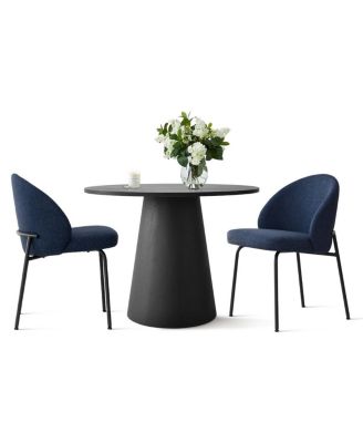 3-Piece 35 Inch Round Dining Set with Black Pedestal Table and 2 Fabric Upholstered Armless Chairs with Black Metal Legs-Maison Boucle