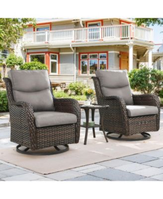 LunaCurve Wicker 3-Piece Outdoor Swivel Glider Set Outdoor Conversation Set with 5 in. Thick Cushions