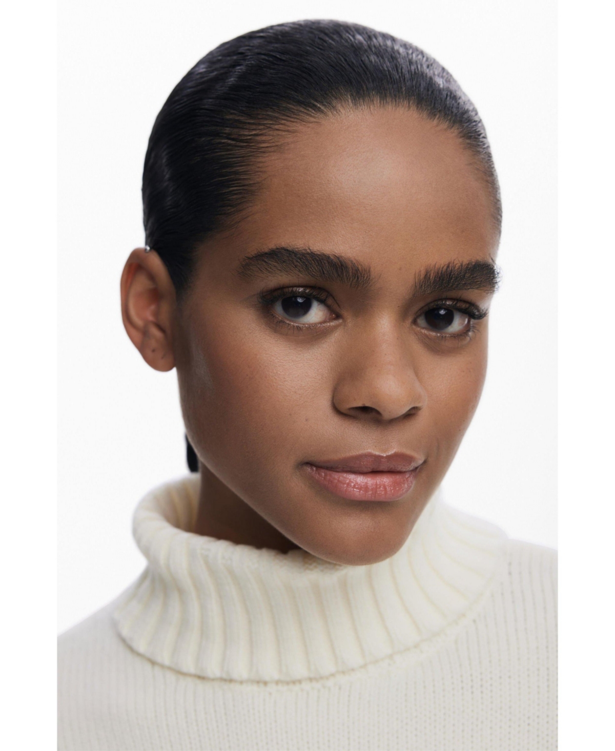 Desigual Laced Sleeve Turtleneck Sweater In White