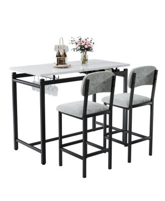 3 Piece Dining Table Set with 2 Upholstered Chairs for Kitchen or Small Apartment